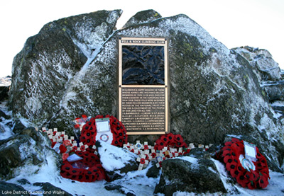 The refurbished memorial on Great Gable summit in the Lake District